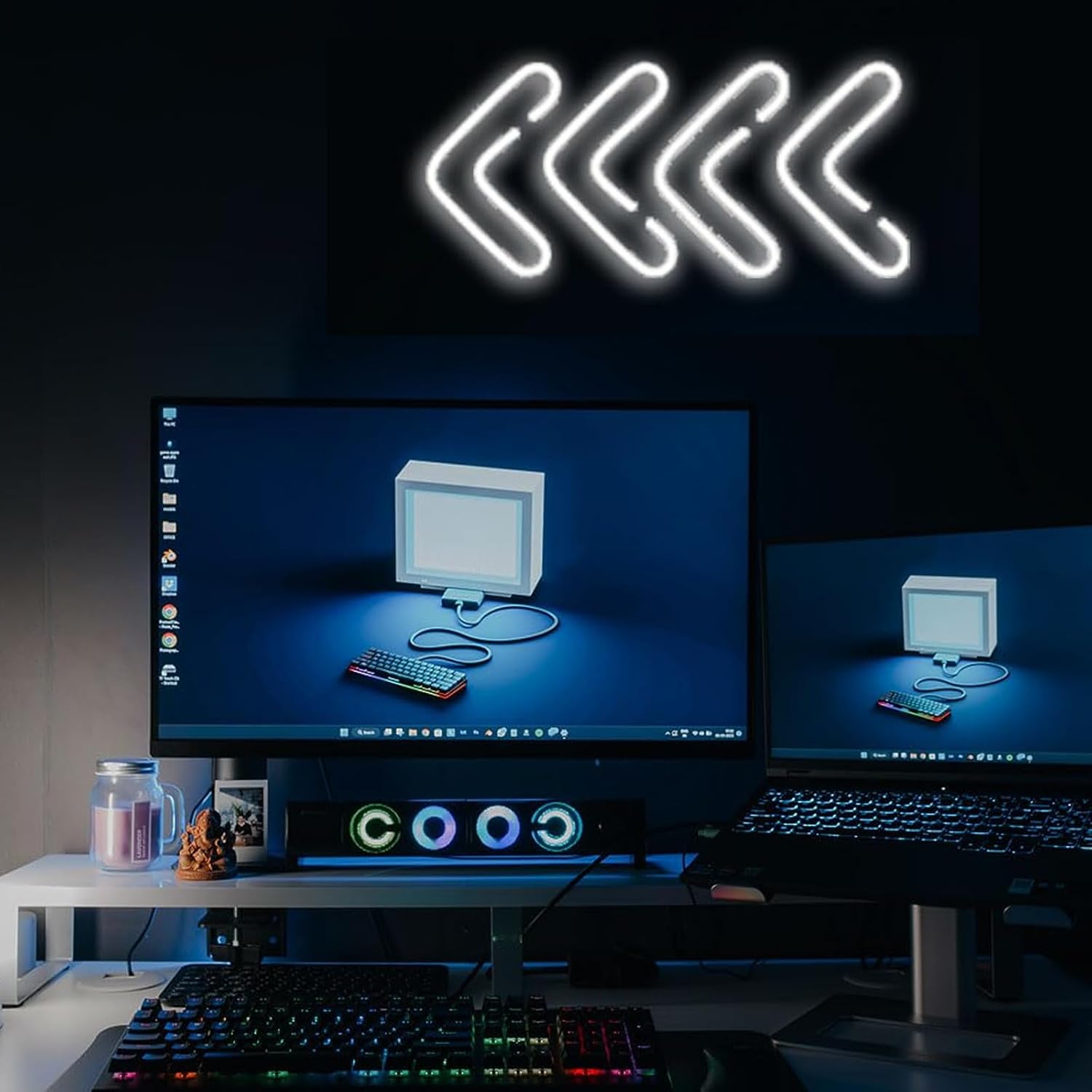 Neon Sign Arrow Led White Light Up Signs Wall Decor for Bedroom Bar Home Pointing Decorations Usb Powered Size:19inch image 3