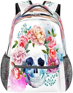 Mochilas escolares para meninas, estudantes, resistente à água, bolsa escolar de viagem floral de caveira, para mulheres/homens, mochilas universitárias, Multi, Medium