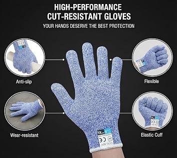 Cut Resistant Gloves Level 5, Cut Resistant Gloves Food Grade, Oyster Shucking Gloves Comfort Safety Mandoline Slicer Glove For Meat Cutting, Wood Carving (Blue, L)