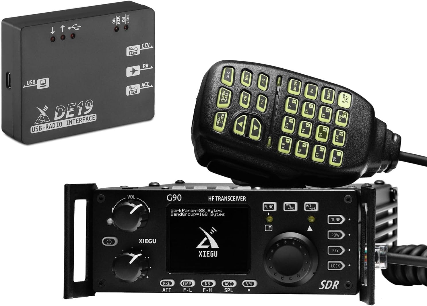 Bundle with DE-19 Expansion, Xiegu G90 HF Radio 20W SSB/CW/AM/FM SDR Structure with Built-in Auto Antenna Tuner