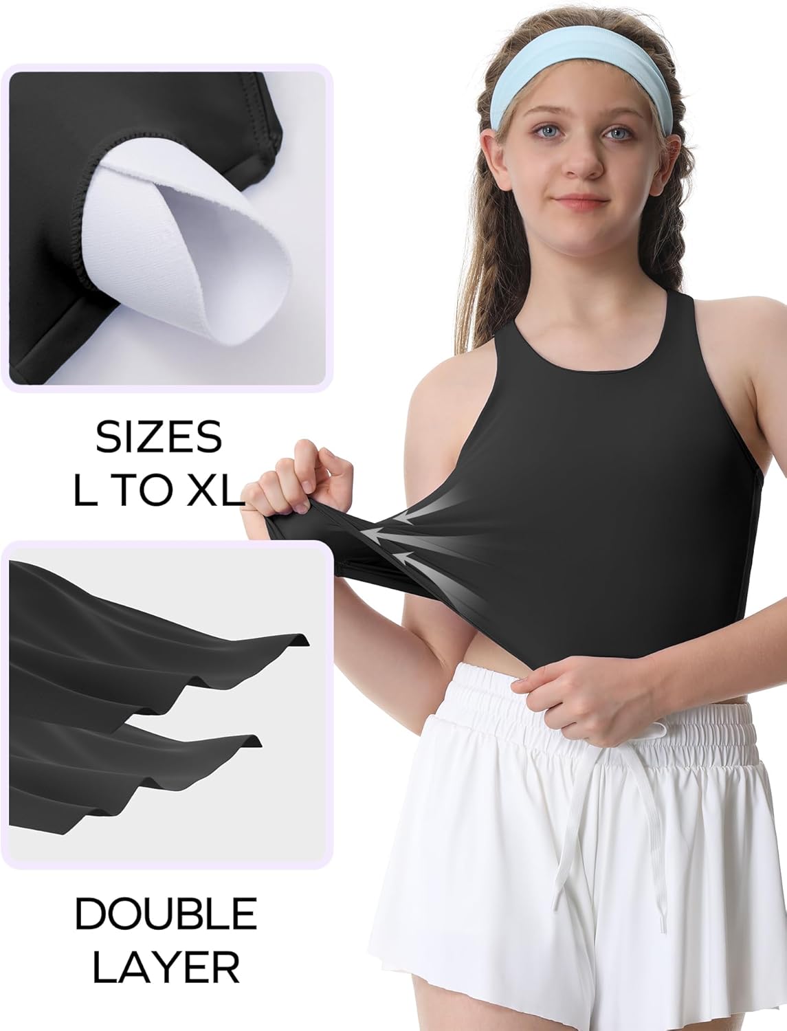 Ewedoos Girls Tank Tops Double Lined Crop Tops for Kids Sleeveless High Neck Racerback Dance Tops for Girls Athletic - Image 4