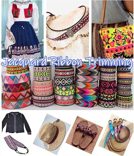 Miniatura 5 de Cinta jacquard geométrica embridada, tela metálica, flecos para ropa de bricolaje, correas de almohada, decoración de adornos, ancho de 2 pulgadas