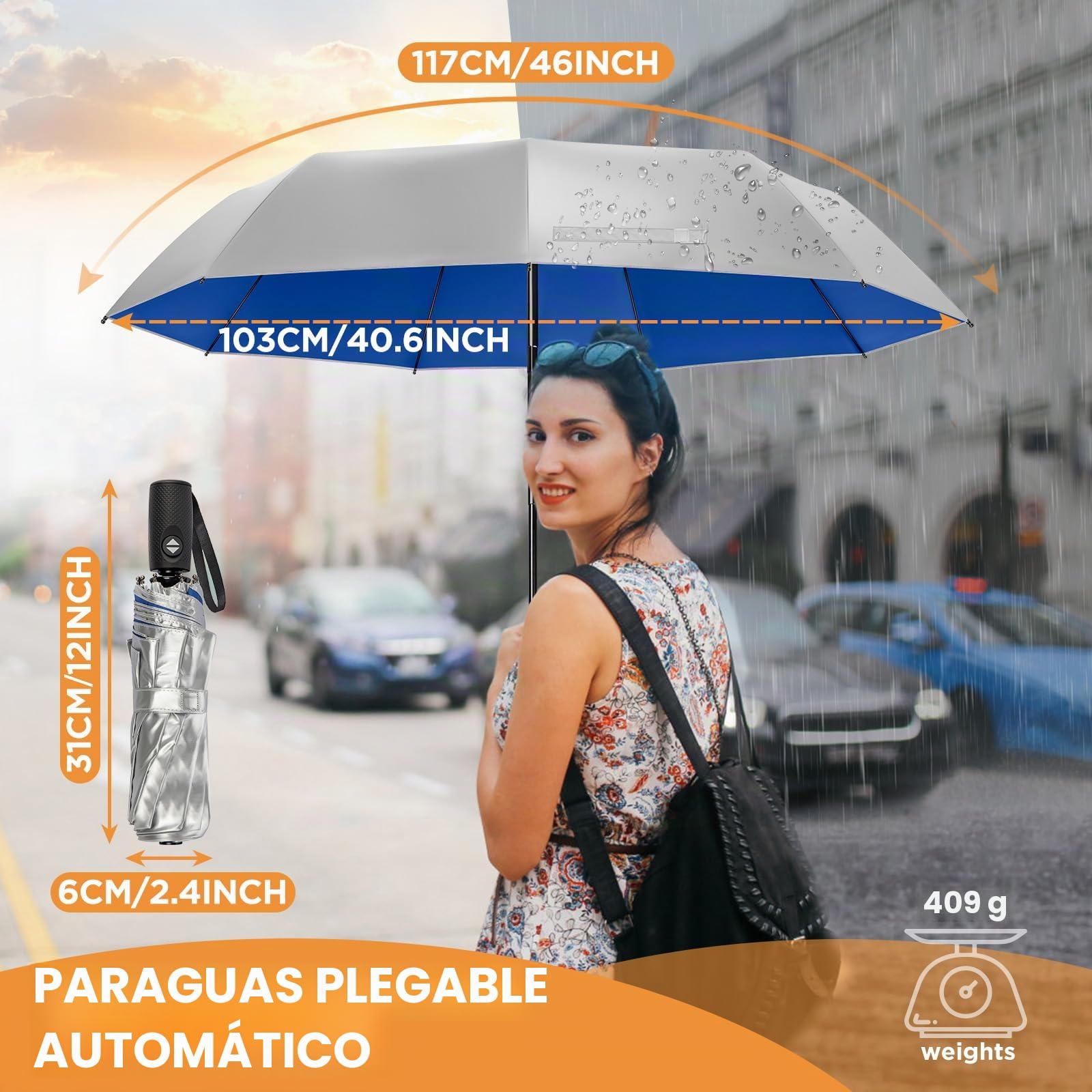 NINEMAX UV Protección Paraguas Plegable Automatico,Paraguas Antiviento con Filtro Solar UPF50+ para Hombre Mujer