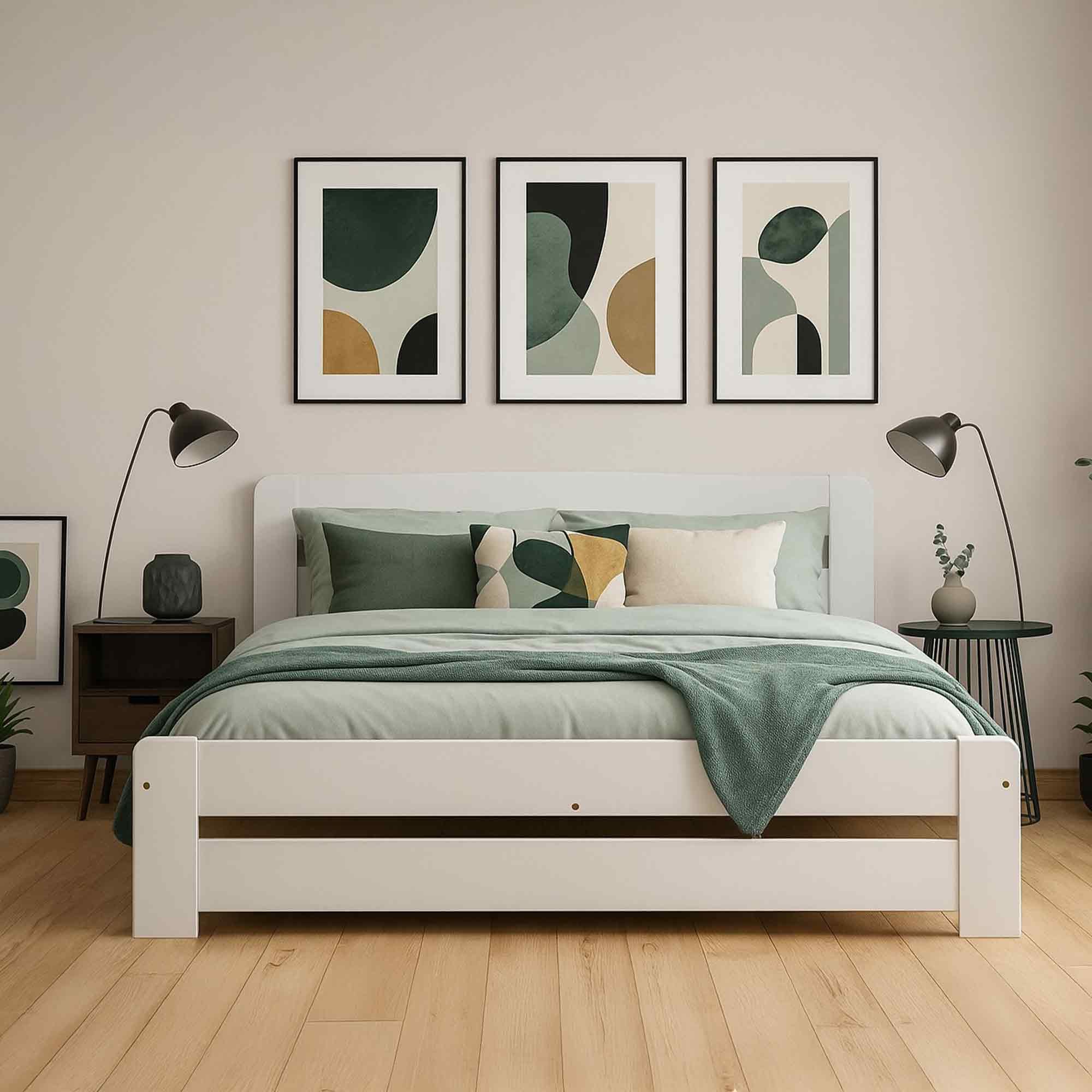 Nodax Small Double Bed Frame – Solid Pine Wooden Bed Frame for Adults, F1 Easy Assemble Bed with Sturdy Slats & Extra Four Supportive Legs, Comfortable Bedroom Furniture | 4ft (White)