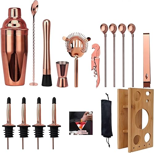 Miniatura 6 de 17-Piece Cocktail Shaker Bartender Kit with Stand, Boston Shaker, Mixing Spoon, Muddler, Measuring Jigger, Lemon Squeez, Tongs, Corkscrew, Liquor