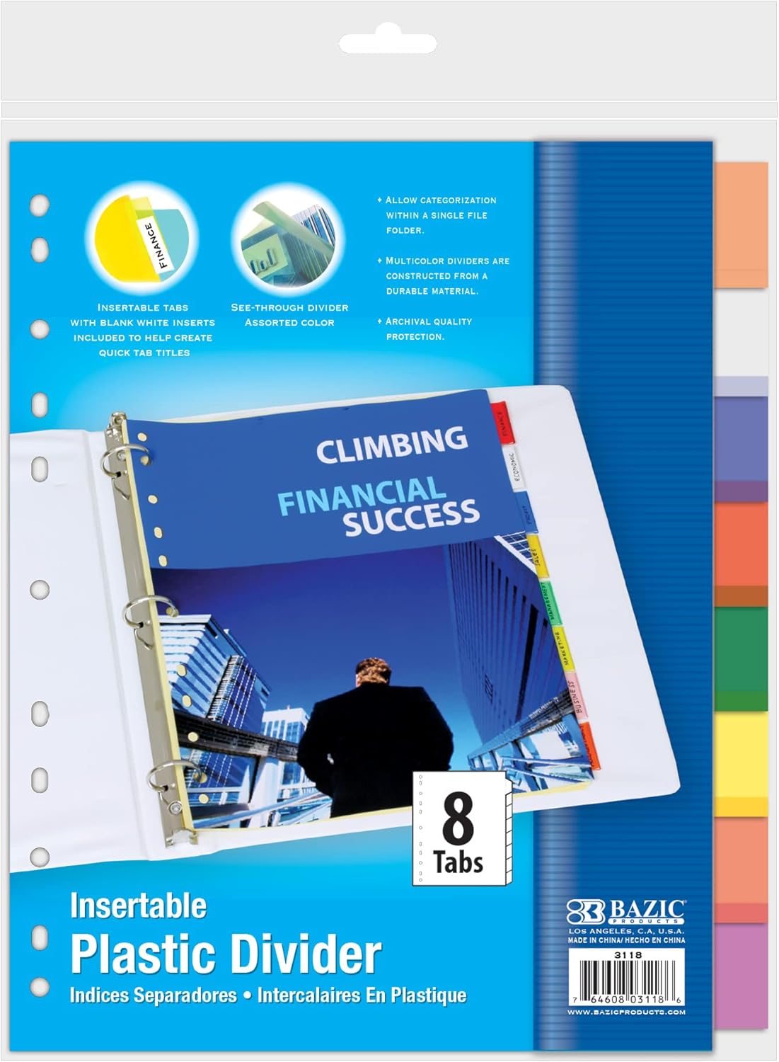 Buy BAZIC Binder Dividers w 8 Insertable Color Tabs, 11 Hole Punch