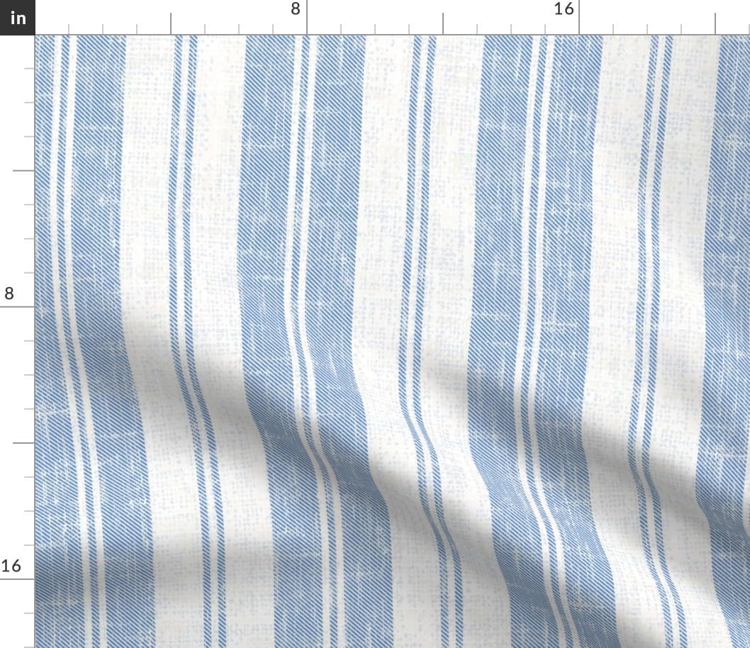 Spoonflower Fabric - Rustic Ticking Stripe Farmhouse French Blue Cottagecore Traditional Printed on Petal Cotton Fabric Fat Quarter - Sewing Quilting Apparel Crafts Decor