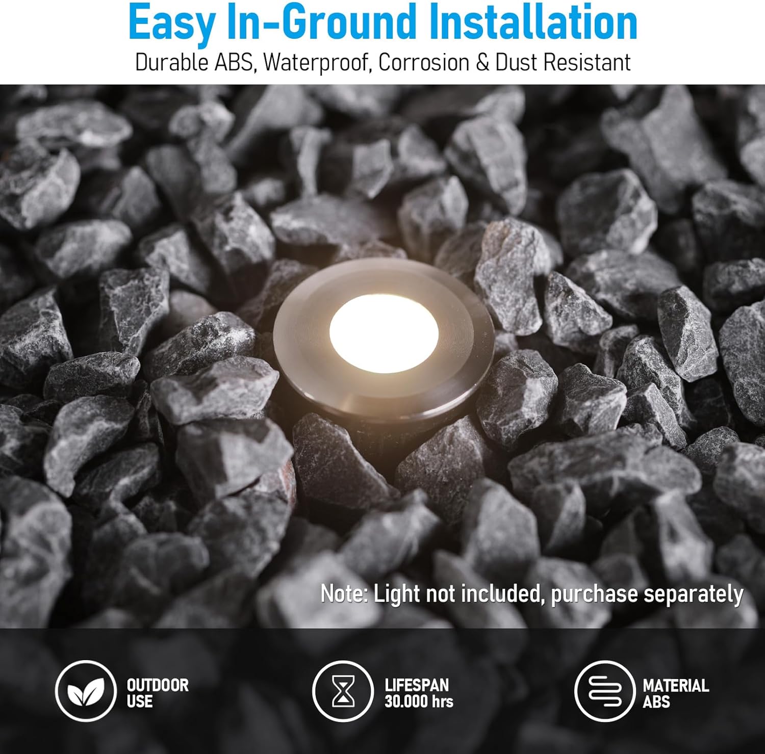 LEONLITE 12-Pack Recessed Deck Light Protecting Shell, ABS Embedded Sleeve for Outdoor Installation, Waterproof Accessory for Grass, Lawn, Brick or Concrete Surfaces, Fits 1-1/8” Cut-Out, Black