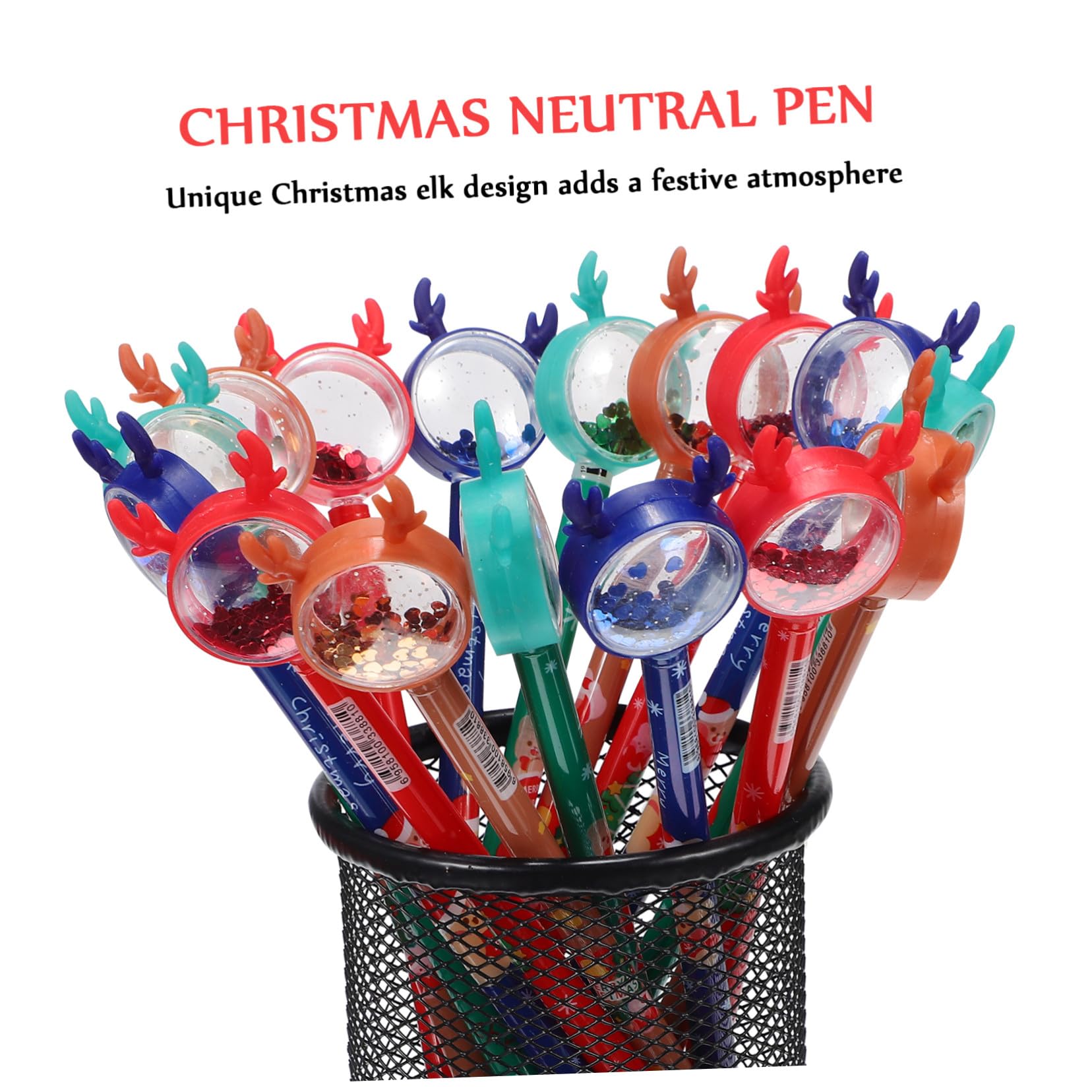 36 Pièces Stylos Gel Noël avec Topper Renne Pailleté Stylos Encre Gel Multicolores Rouges Verts Marrons pour Bureau et Festive