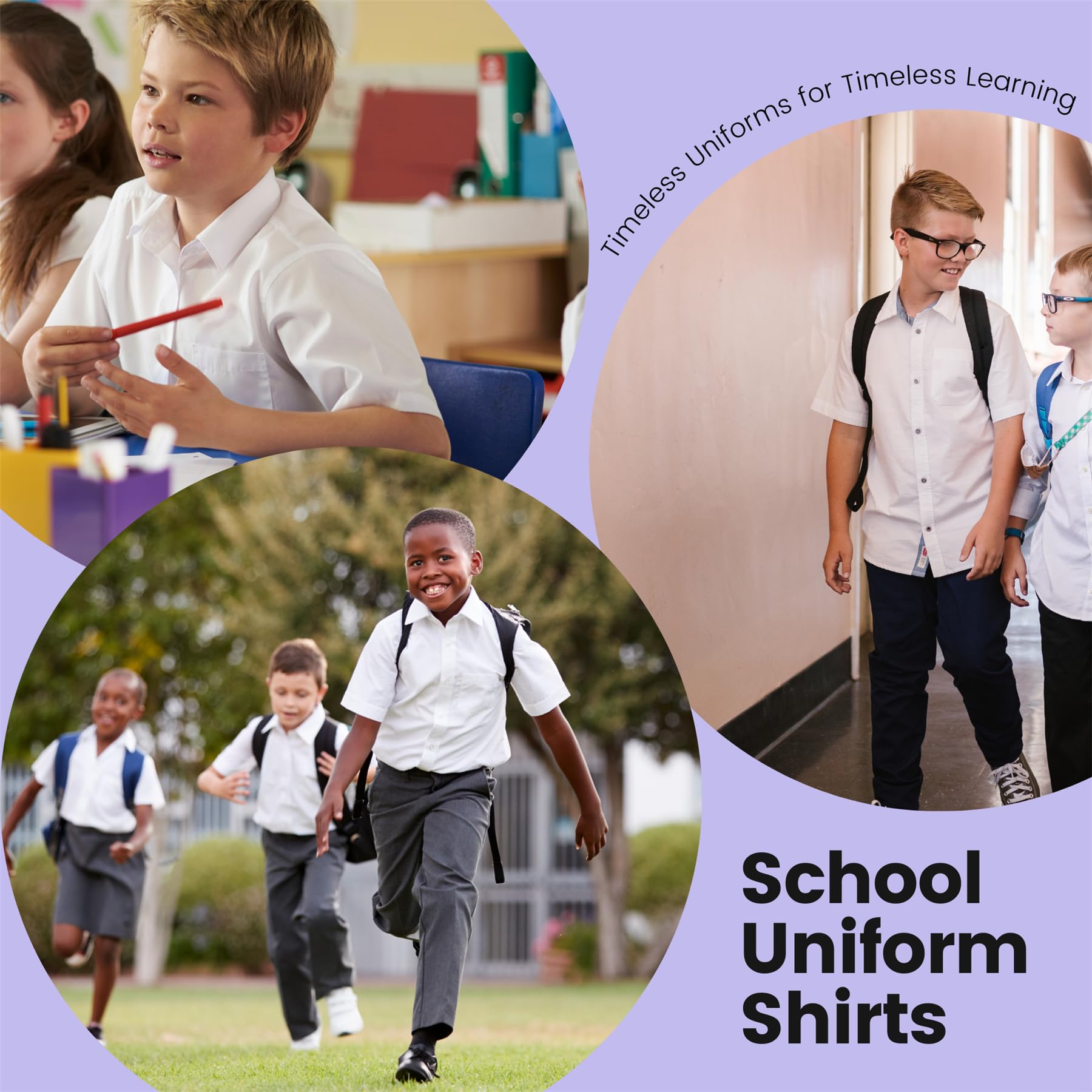 Camisa de uniforme escolar para niños, paquete de 2 camisas de manga corta, camisas escolares abotonadas con bolsillo frontal, camisa lisa de ajuste regular para niños de 3 a 15 años en