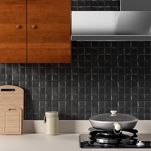 Miniatura 7 de 20 paneles de pared 3D para despegar y pegar de 13.7 x 13.7 pulgadas, papel tapiz de ladrillo negro para paredes, azulejos de pared 3D, papel tapiz