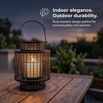 Decozen Hanging Candle Lantern - Decorative Small Black Metal Candle Holder for Home Decor Patio Dining Living Room Bedroom Office Farmhouse Pathway Entryway Events Wedding Decorations
