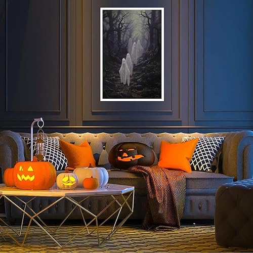 Miniatura 5 de Lienzo vintage de Halloween, arte para pared, lindo fantasma en bosque de otoño embrujado, impresión gótica oscura, academia de Halloween,