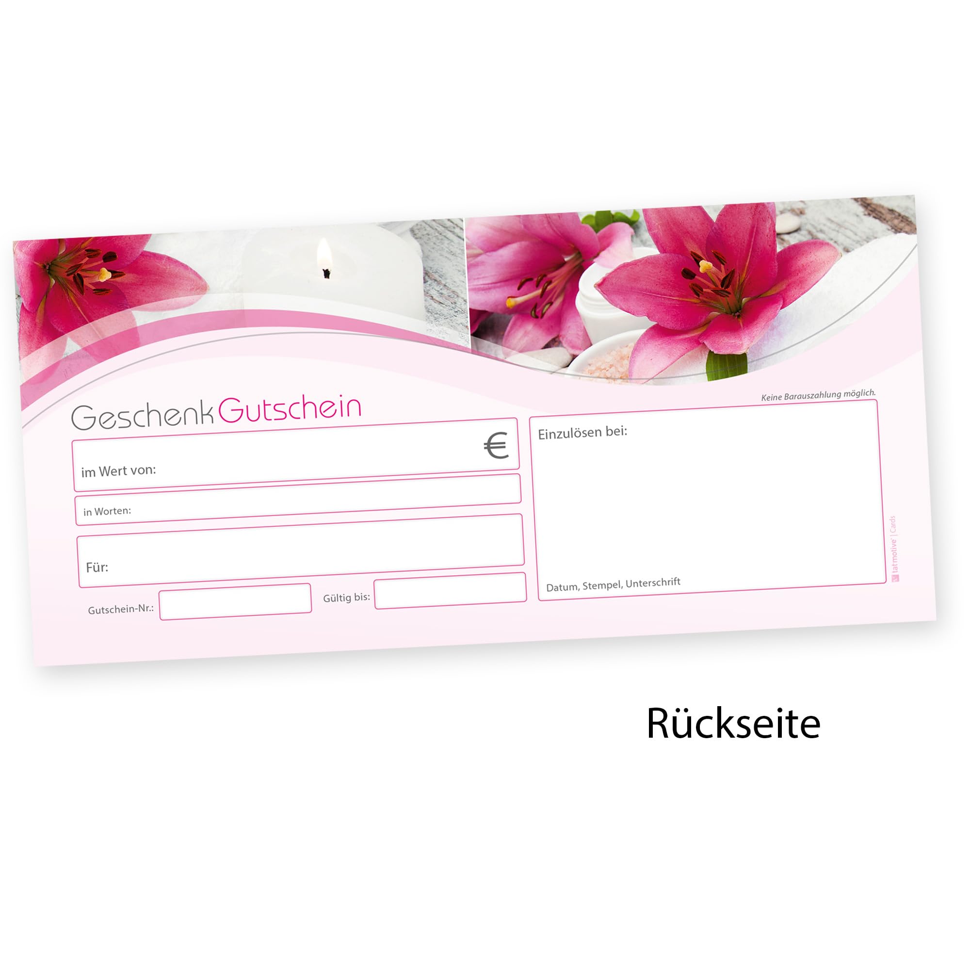 tatmotive Geschenk-Gutscheine Massage + Wellness, 1000 Stück, einfach Werte eintragen, für Massage & Beauty Gutschein-Karten