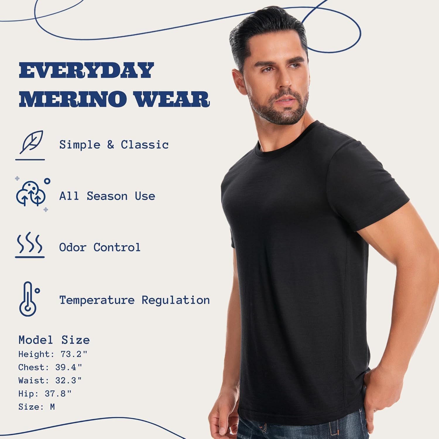 ACUSHLA 100% Merino Wool T-Shirt Mens - Short Sleeve Undershirt Lightweight Thermal Base Layer Crew Neck Tank Tops S-XXL - Image 2