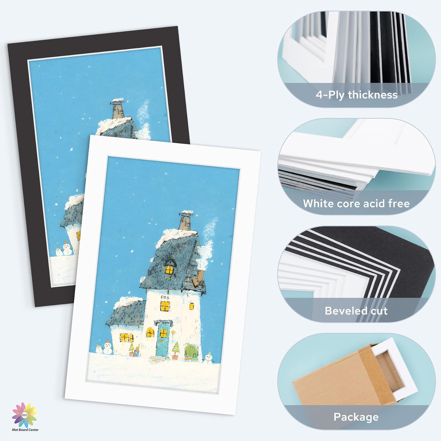 Mat Board Center, 10 Pack Pre-Cut 11x17 Picture Mats for 9x15 Photos/Prints - Acid Free, Bevel Cut, White Core, 4-Ply Thickness (White & Black) - Image 3