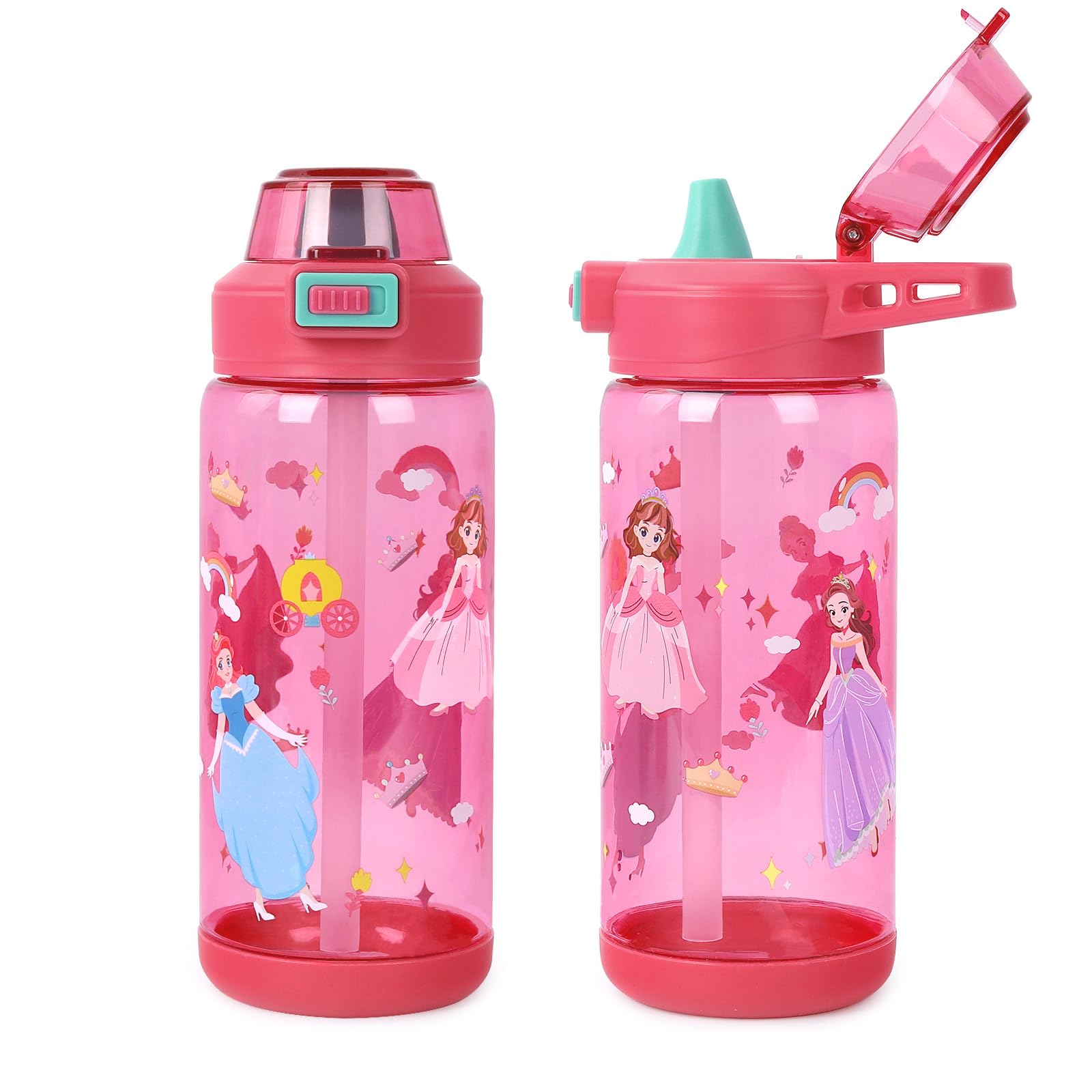 20oz Kids Water Bottle For School or Travel Leak-Proof Dishwasher Durable Plastic Sport Water Bottle With Straw and
