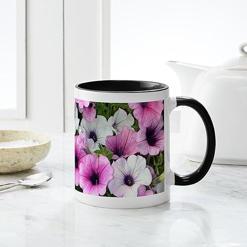 Miniatura 10 de CafePress Tazas de petunias rosas y blancas de 11 oz (11.0 fl oz) taza de café de cerámica