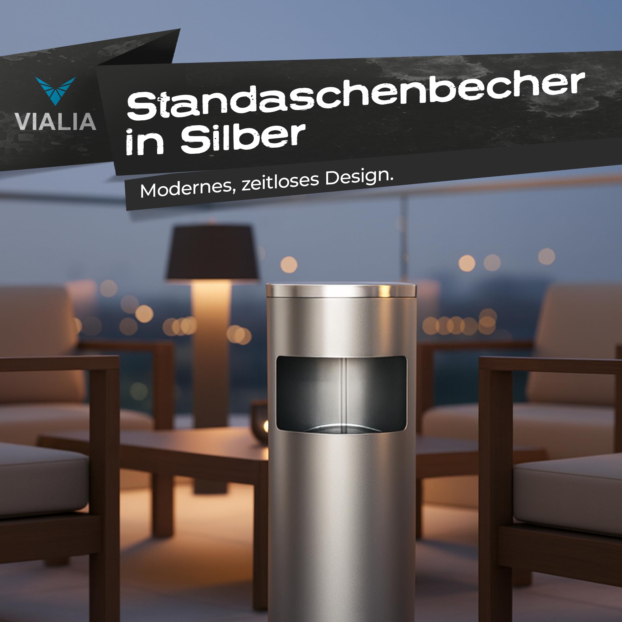 Standaschenbecher Edelstahl 2-in-1 Mülleimer mit Aschenbecher