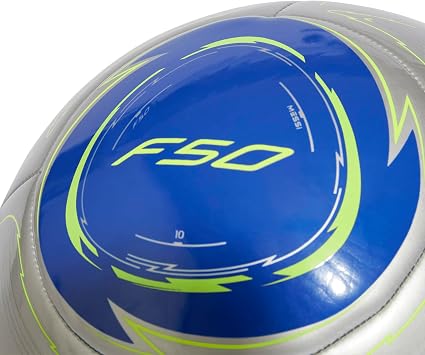 adidas Messi Club Ball - Machine Stitched Surface, Resilient Butyl Bladder, Messi Printed Logo, 100% Recycled TPU Cover, Multiple Colors and Size's (Silver Metallic/Lucid Blue/Solar Yellow, 3)