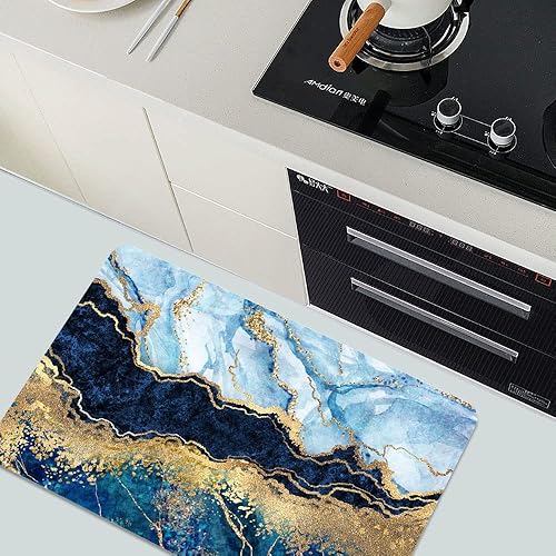 Miniatura 6 de Tapete de baño de tierra de diatomeas, mármol azul, blanco, negro y dorado, volumen antideslizante, súper absorbente, secado rápido, tapete para