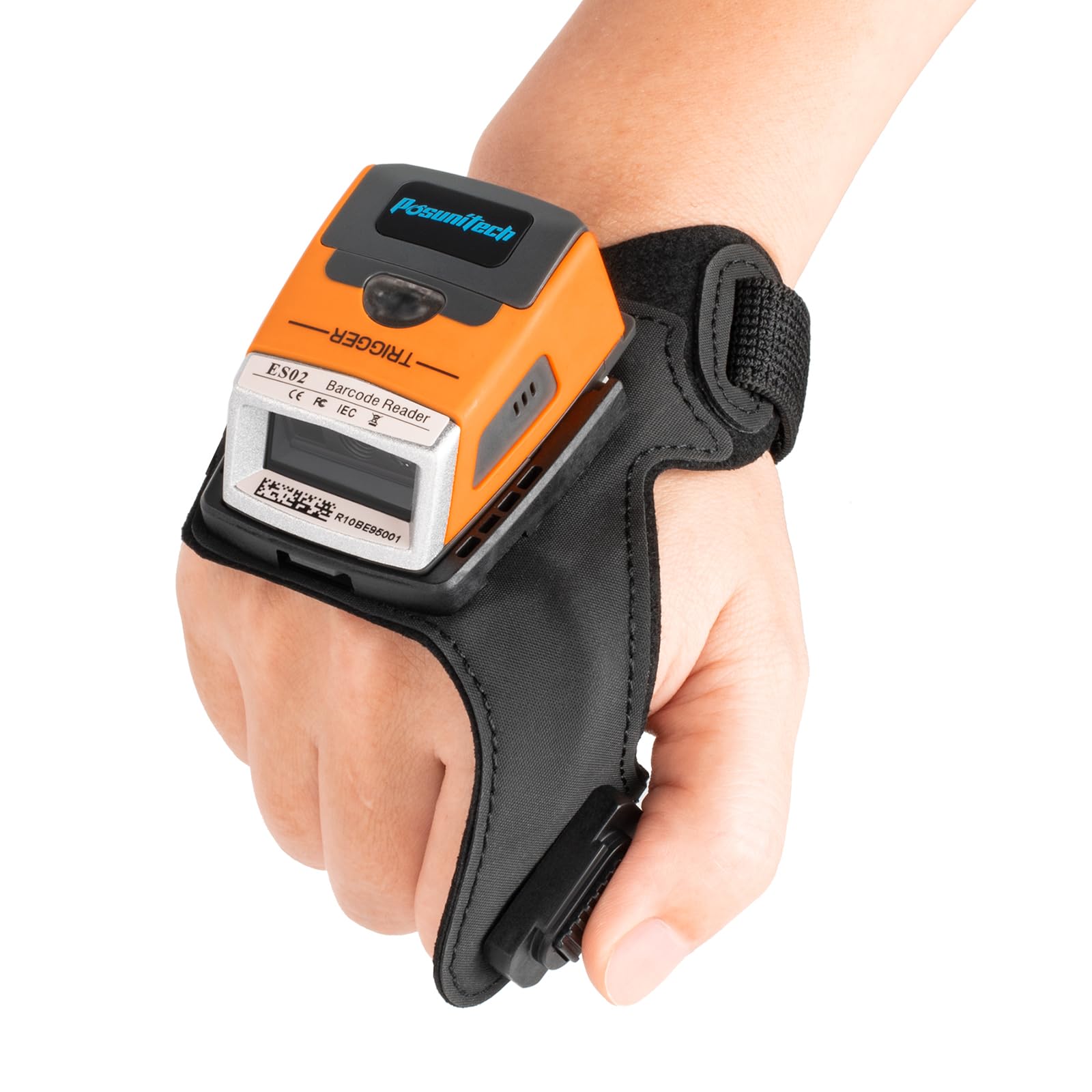 ES02 Scanner de codes-barres gants, sans fil Bluetooth 2D Scanner portable, indice de protection IP65, adapté pour l'entrepôt, la fabrication, le transport, le prélèvement et d'autres