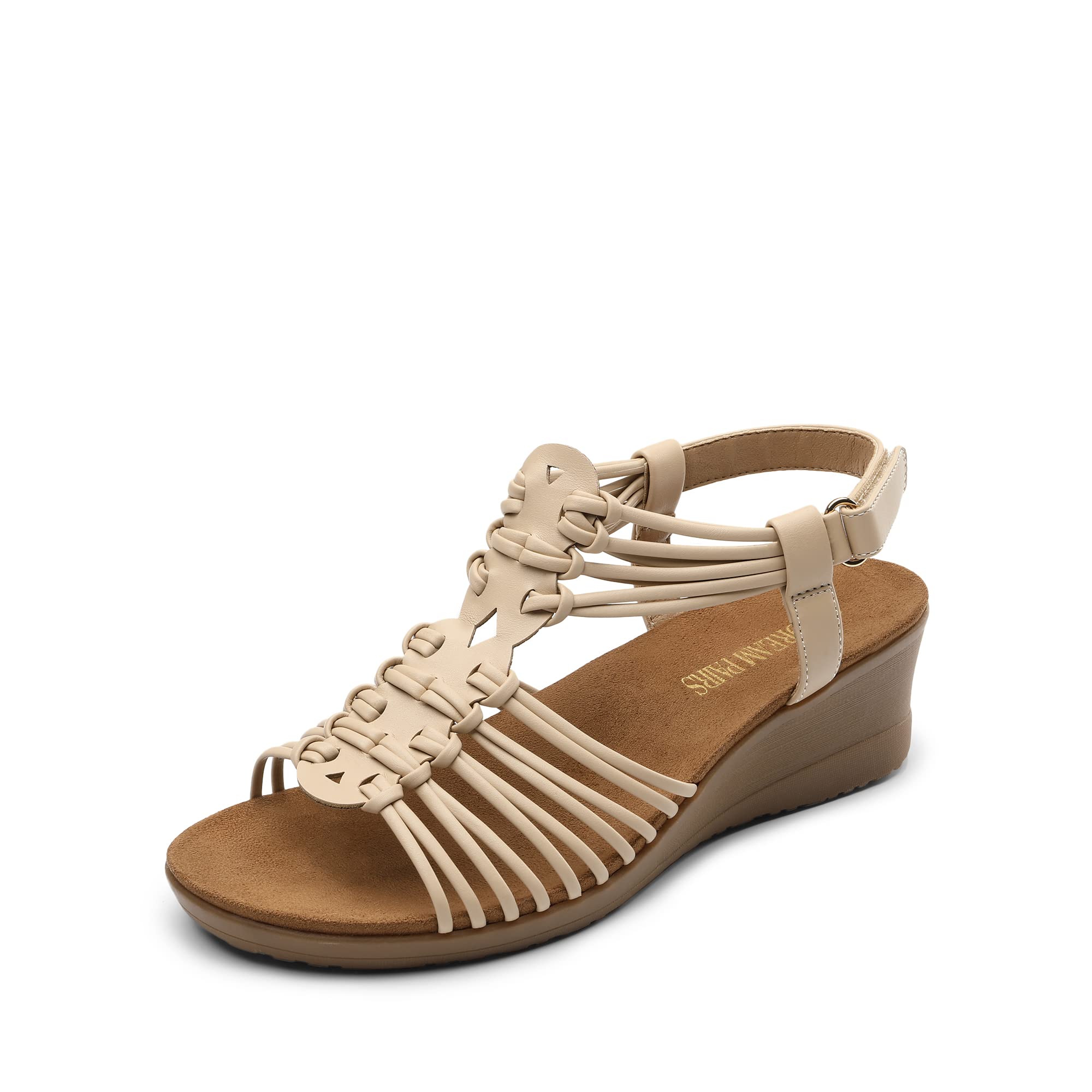 DREAM PAIRS Women's Comfortable Strappy Low Heel Open Toe Slip-On Wedge Sandals Arch Support for Summer Dressy Shoes