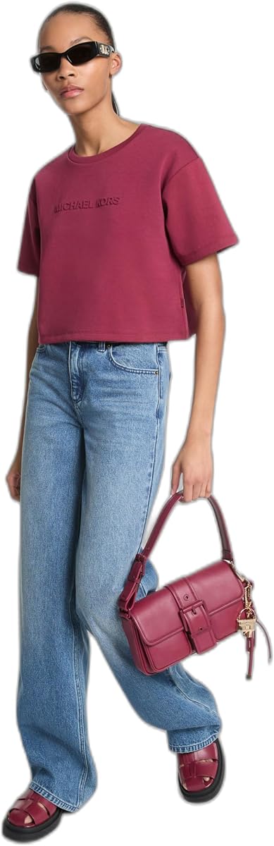 Michael Kors Women's Mk Embossed Logo Oversized Cropped T-Shirt
