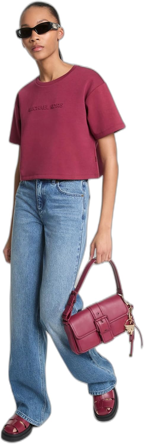 Michael Kors Women's Mk Embossed Logo Oversized Cropped T-Shirt