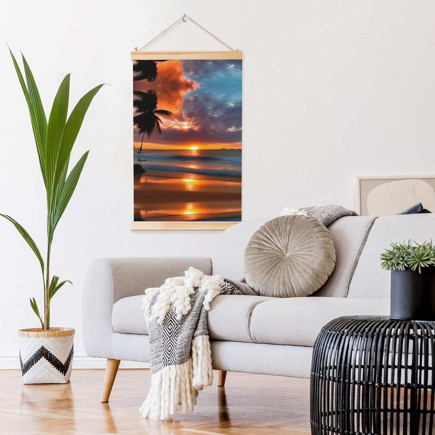 Sunset Beach Print Poster Hanger,Hanging Poster, Poster Frame,Wood Poster Hanger, For Wall Hanging