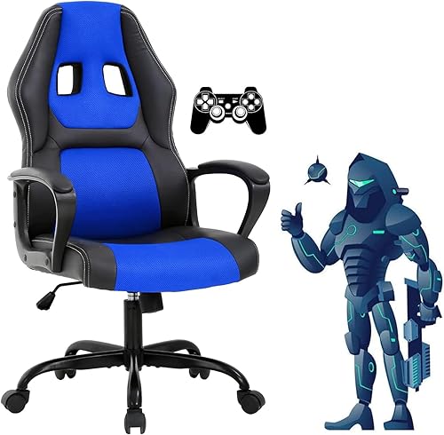 Silla de oficina ergonómica para videojuegos, silla reclinable ajustable para computadora con soporte lumbar, reposabrazos y reposacabezas, silla