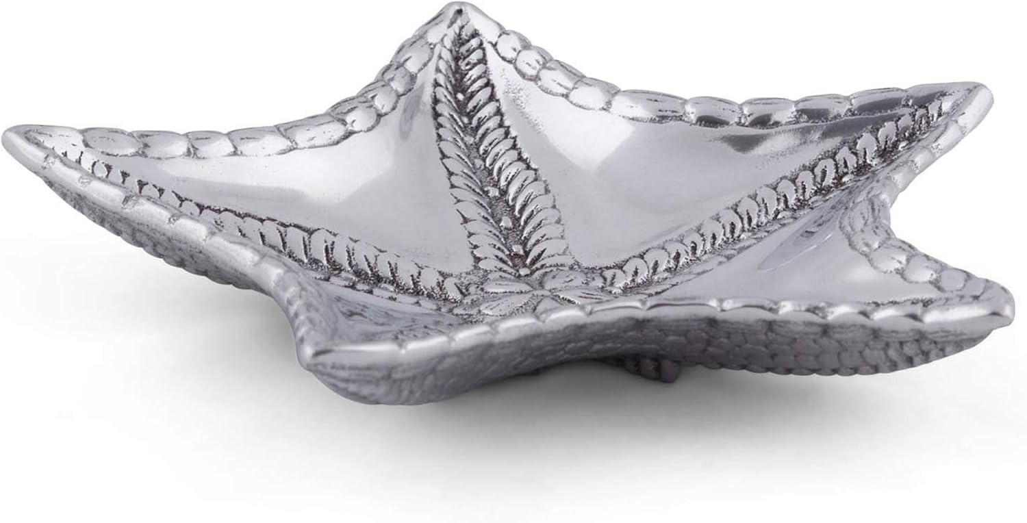Arthur Court Aluminum Starfish Vanity Tray, Desktop Storage Organizer, Catchall, Valet, Nightstand or Dresser Serving Snack Tray - Ocean Décor Food Safe Hand Polished 6 inch X 7 inch