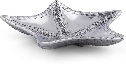 Miniatura 3 de Arthur Court Bandeja de tocador de aluminio con estrellas de mar, organizador de almacenamiento de escritorio, catchall, valet, mesita de noche o