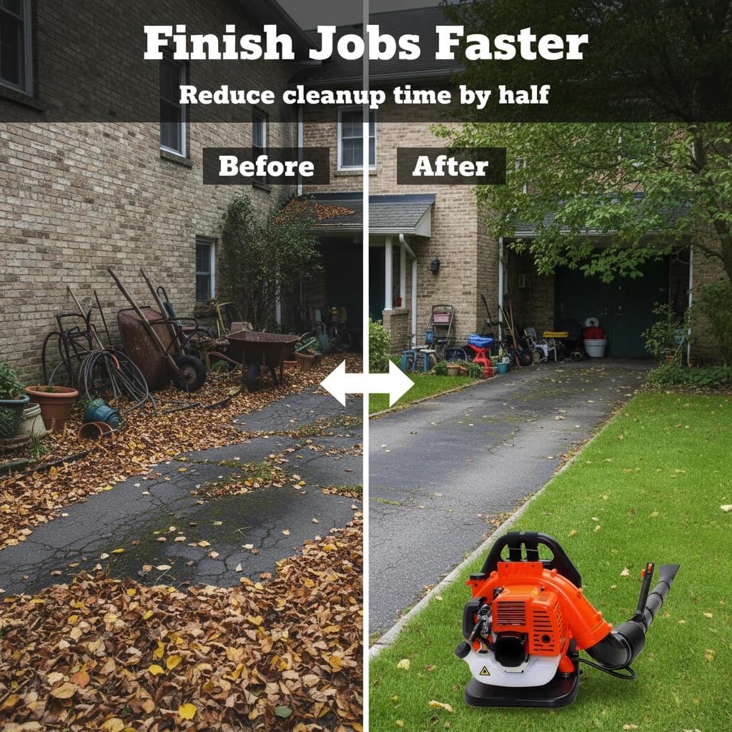 72CC Gas Backpack Leaf Blower, 2 Stroke Engine Backpack Blower, 665 CFM 205 MPH High Velocity, Gas Powered Leaf Blower with Cruise Control Low Vibration for Yard Lawn Cleanup