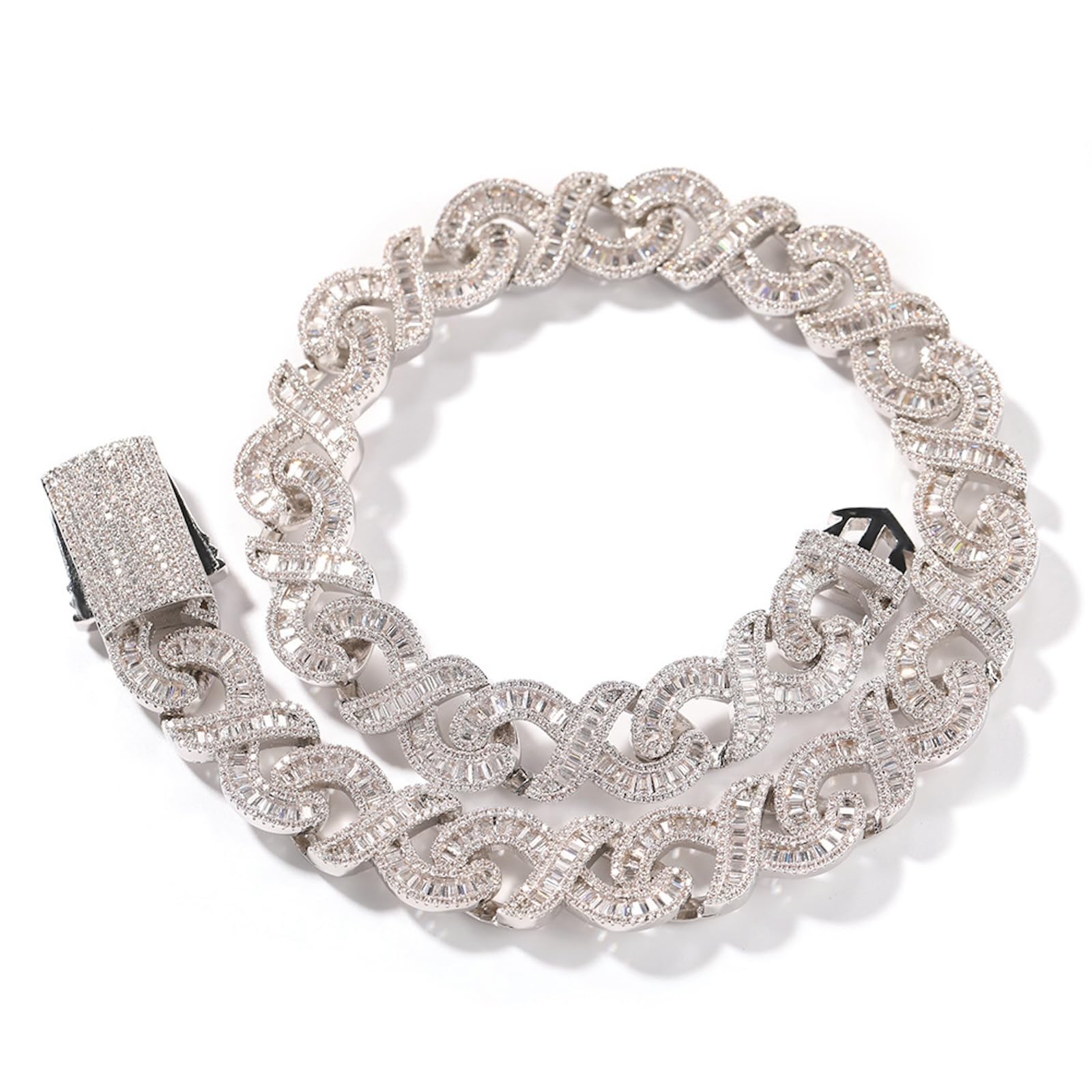 ICEDIAMOND 15MM Bagietka CZ Nieskończony Diament Chain Horn Kubański, całkowicie ranny Bling Cyrkonia Hip Hop Trend Sklep z zabawkami Cool Rapper dla mężczyzn Kobiety