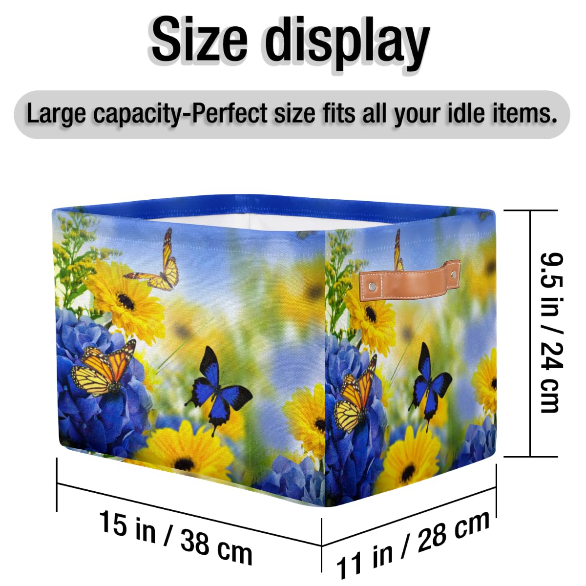 TropicalLife Große Aufbewahrungsbox mit Blumen, Schmetterlingen, 2 Stück, faltbar, Stoff, Aufbewahrungskorb, Schlafzimmer, Zuhause, Büro, Kinderzimmer, Organizer für Spielzeug, Kleidung