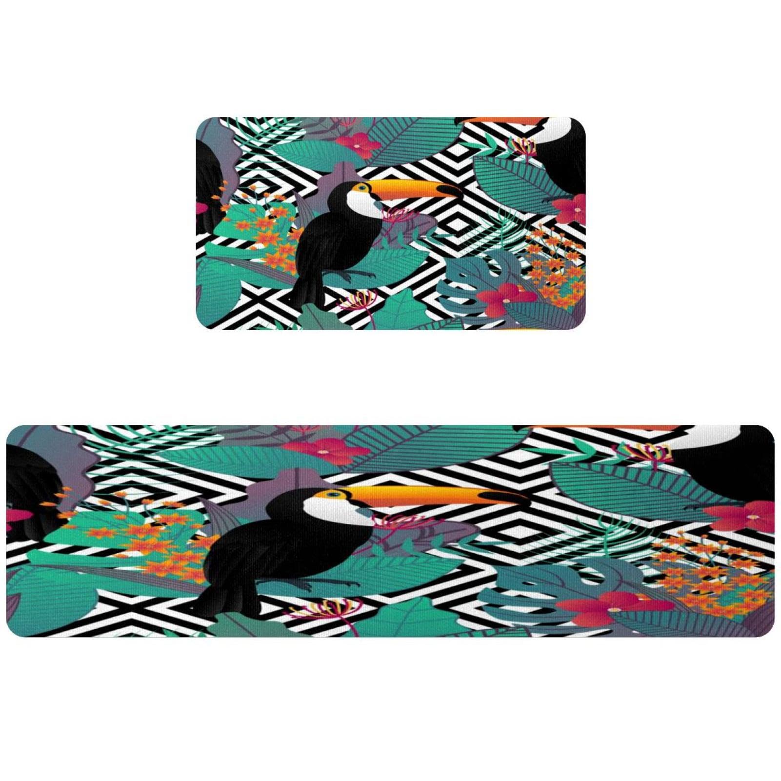 Alfombrillas de cocina VAPOKF lavables juego de 2 alfombras absorbentes con diseño de loro