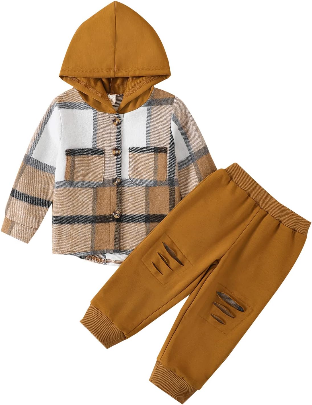 GRNSHTS Toddler Baby Boy Clothes Long Sleeve Tops Plaid Hoodie Sweatshirt + Sweatpants Little Boy Fall Winter Outfits Set