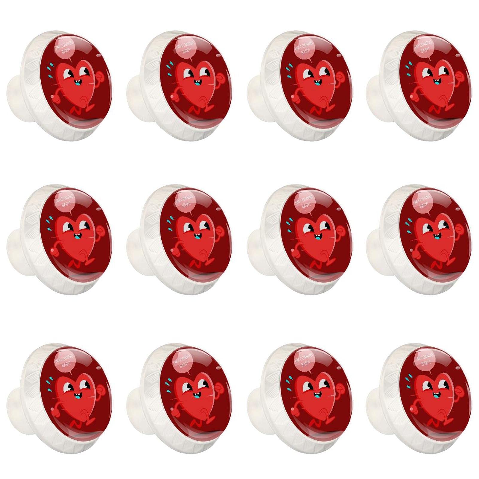 Boutons de cuisine et poignées de tiroirs ronds rouge coeur pour meuble et placard x12
