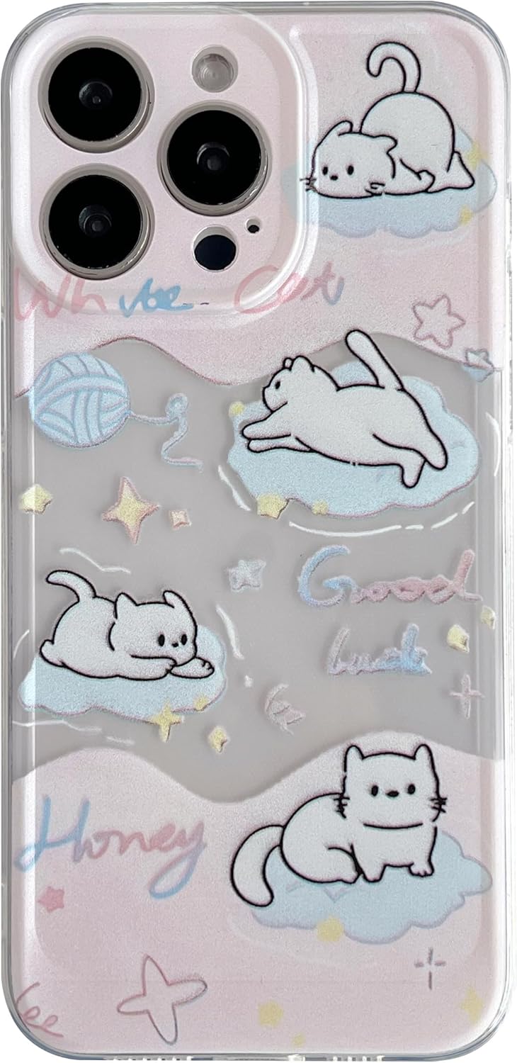 FLIRACON Cute Cartoon White Cat Soft Clear Phone Case