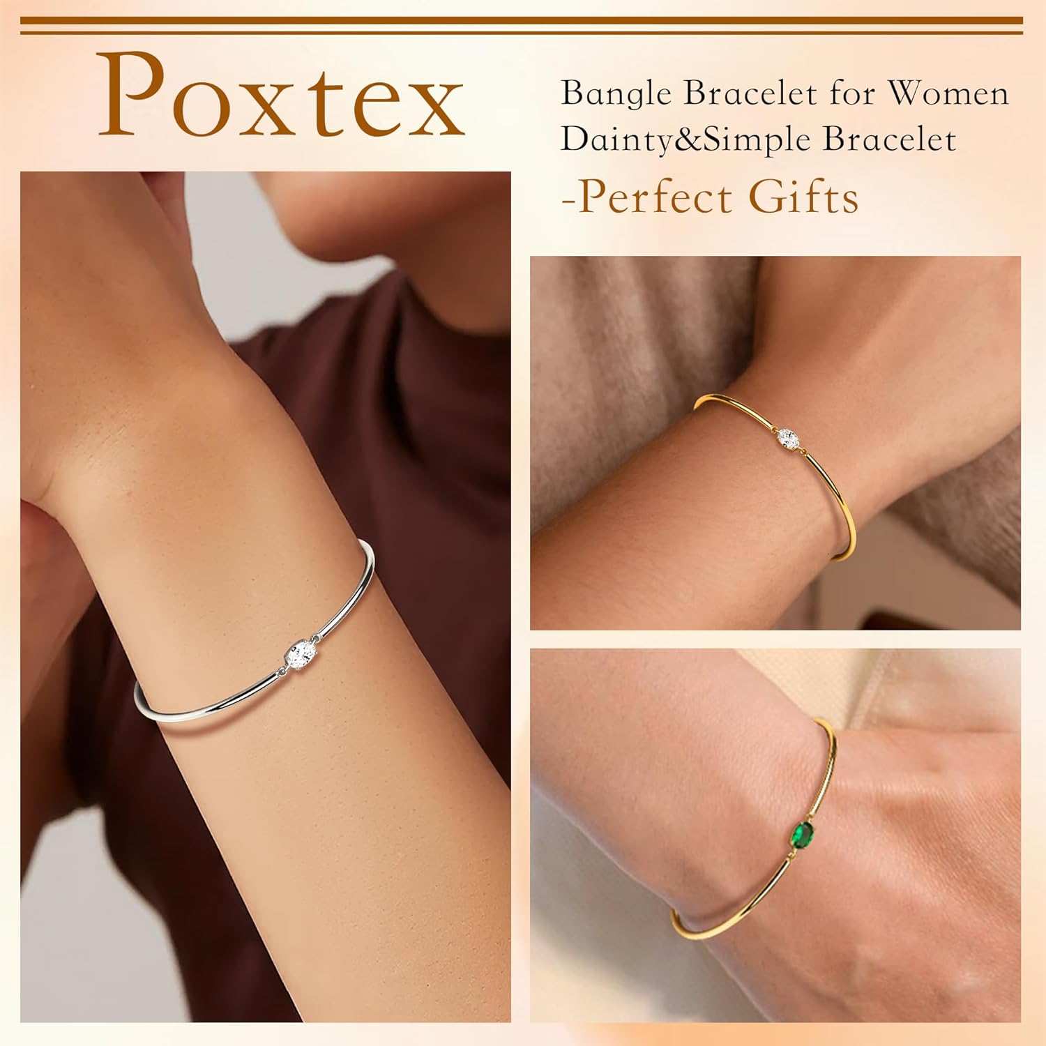 Gold Bangle Bracelets for Women, Dainty 14K Real Gold Silver Plated Bracelet Non Tarnish Waterproof Cute Trendy Simple Diamond Cubic Zirconia Bangle Bracelet Charm Jewelry.Gift for Mother's Day Christma image 6 of 7 B0F5PGQHZB