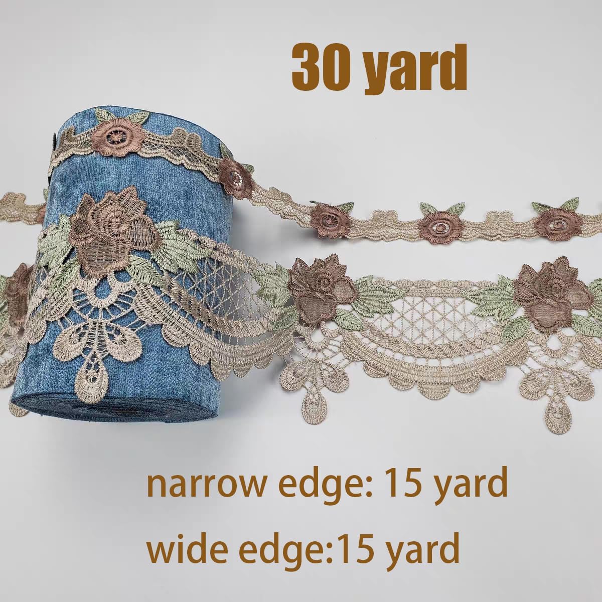 30 Yards Embroidery Lace Trim Floral Lace Design Ribbon Sewing for DIY Handmade Sewing Dress Curtains Border Decoration (Brown, 30 Yard)