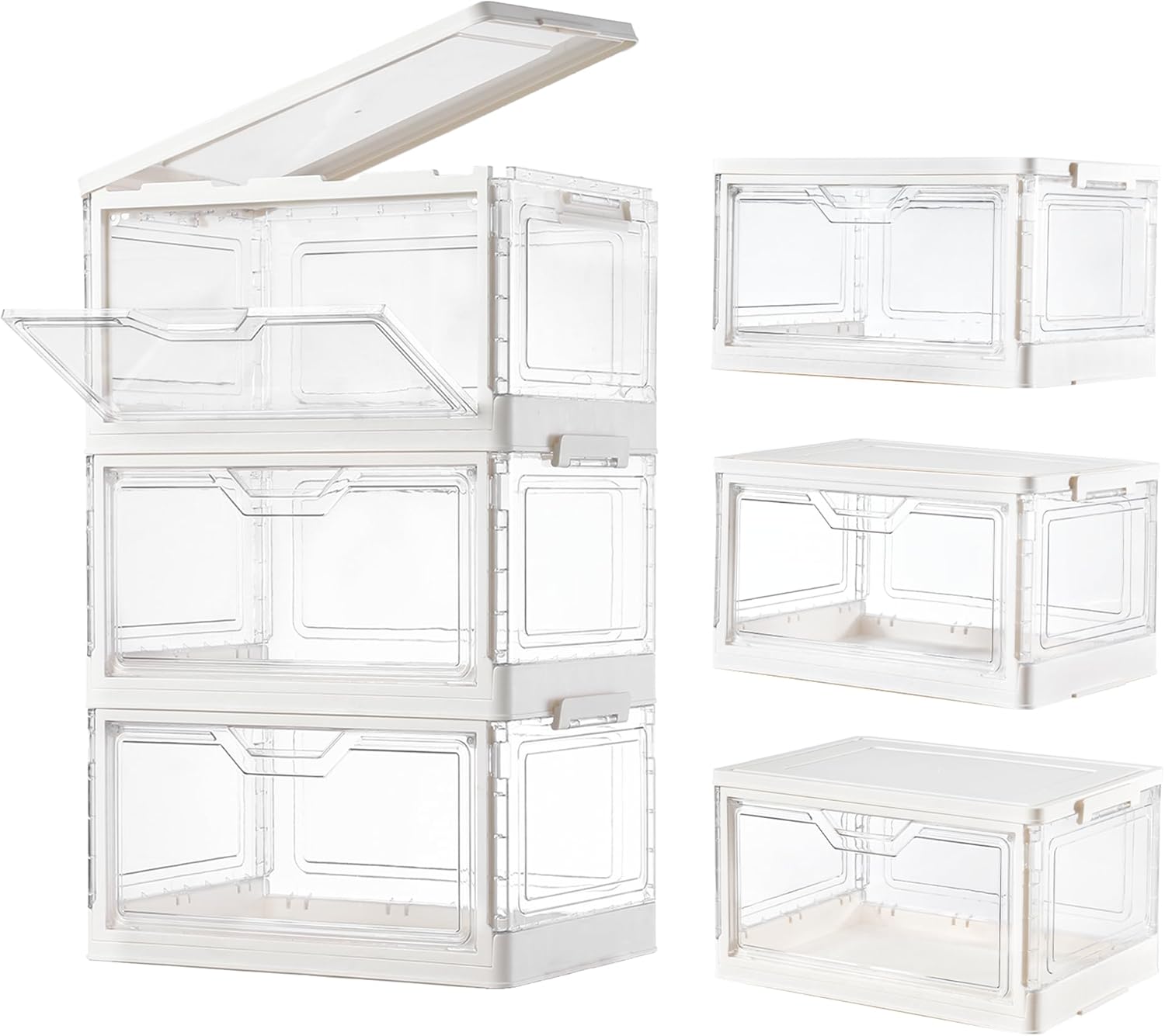 Storage Bins with Lids 3 Pack Clear Stackable Plastic Closet Organizers Containers w/Magnetic Door Box for Wardrobe Bedroom Office Dorm Vitreous-3Packs