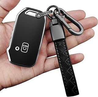 Sindeda for Kia Key Fob Cover,with Leather Keychain Protector Compatible with Cerato Ceed Forte NIRO Sorento Seltos Sportage Soul Telluride Remote/Smart Key,Key Fob Shell (Silver)