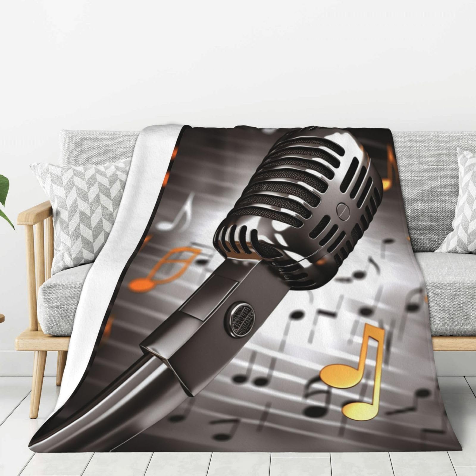 Couverture polaire en flanelle notes de musique 152x127 cm pour lit et canapé