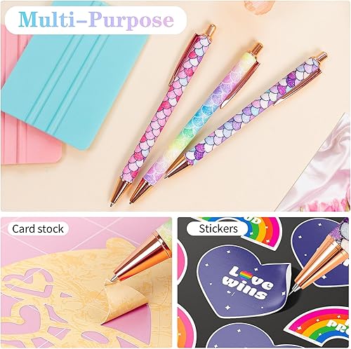 Miniatura 6 de VINYL FROG Bolígrafo de escardado con purpurina arcoíris, 3 unidades, escamas de arcoíris, punta fina, herramienta de deshierbe para vinilo adhesivo