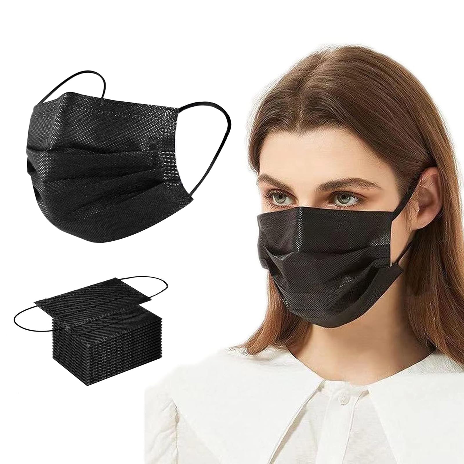LECOYOYODisposable Face Masks,100 PCS Black Face Masks Disposable 3 Ply Protection Face Masks