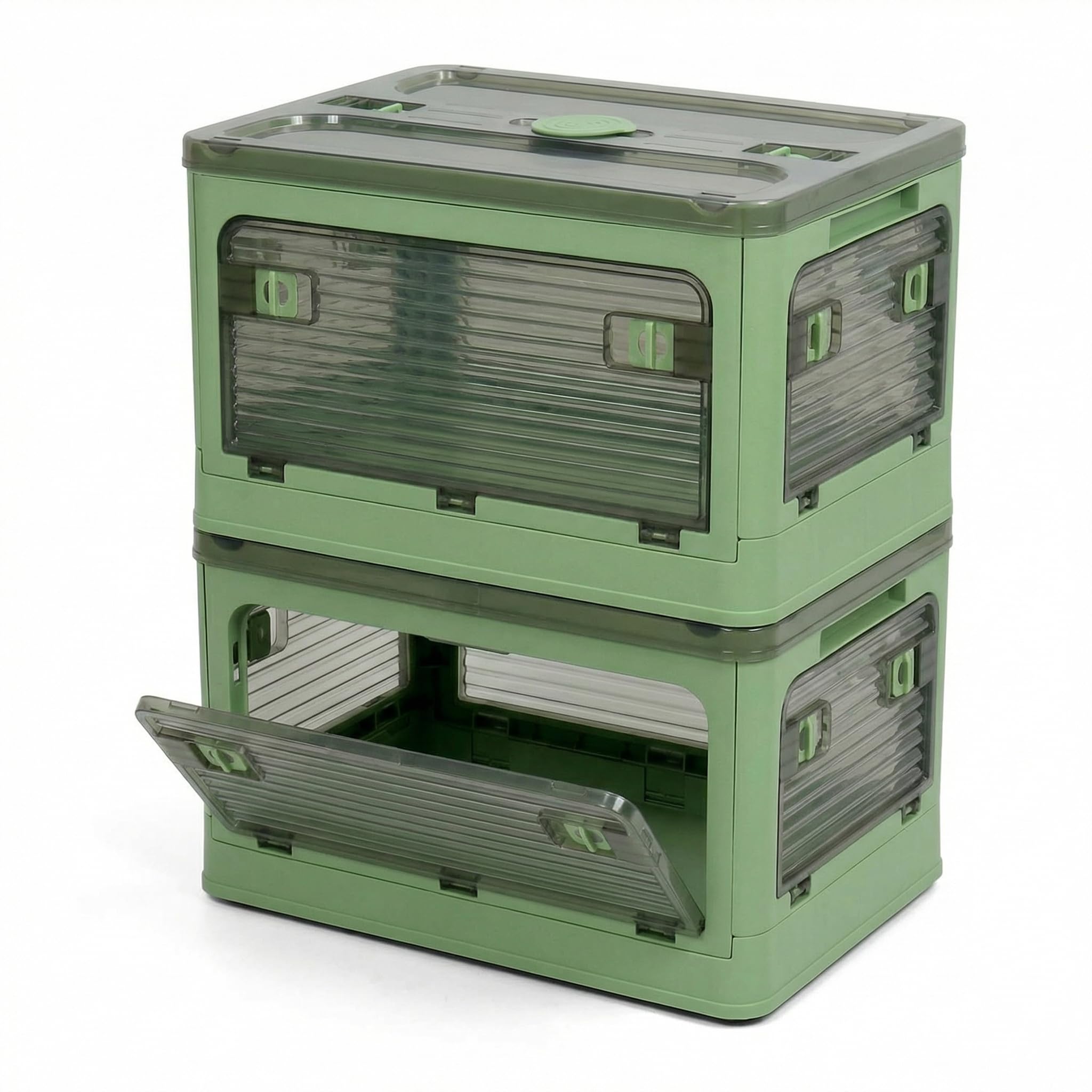 QWORK® 2 Pièces boîtes de rangement pliables avec couvercles, empilables, transparentes, boite de rangement à roulettes, 40.5 * 29 * 24CM