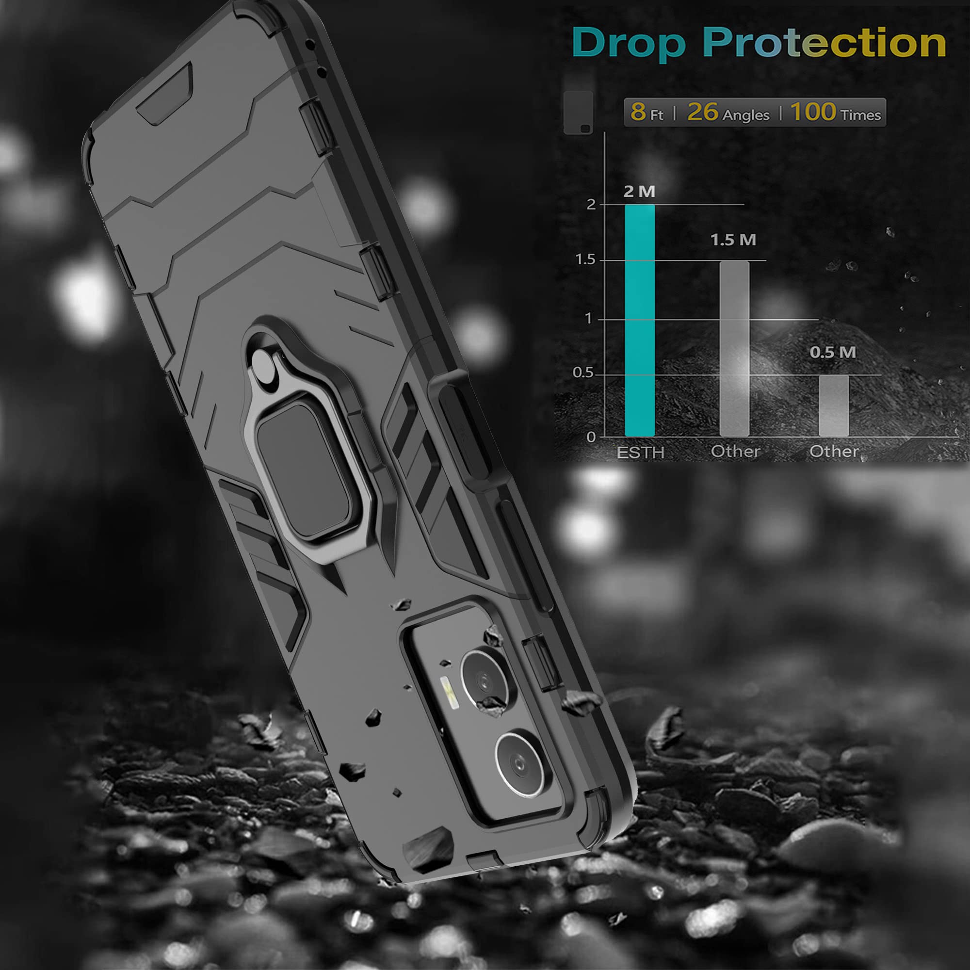 Custodia Vivo Y55 5G/Y75 5G/Y77 5G Con Protezione Fotocamera Scorrevole, Anello Rotante 360° E Supporto Magnetico, Nero
