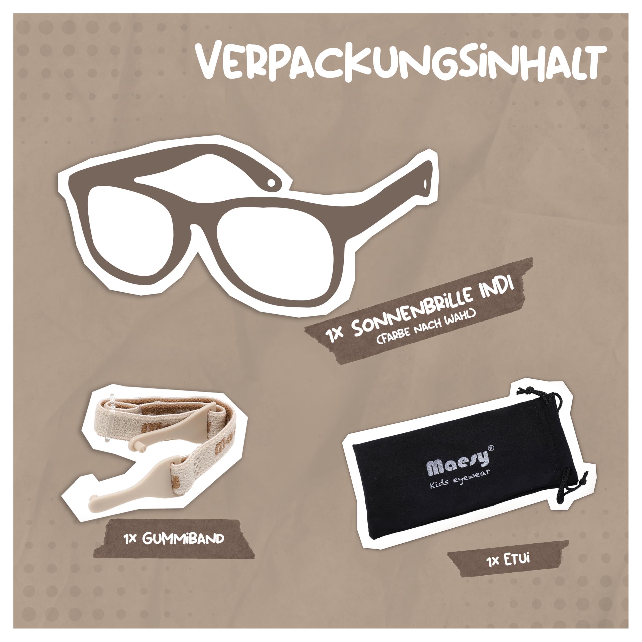 Baby Sonnenbrille für 0-2 Jahre - UV400 Polarisierter Schutz - Flexibler und Biegsamer Rahmen - Verstellbares Gummiband - Sichere und Bequeme Babysonnenbrillen - Quadratisch - Indi
